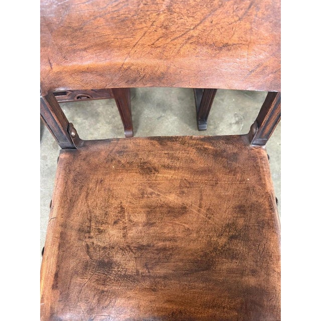 Wood Set of Six Spanish Revival Leather and Carved Wood Armchairs For Sale - Image 7 of 15