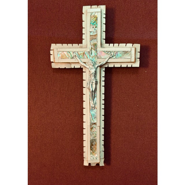 1970s Mid-Century Jerusalem Crucifix With Mother-of-Pearl Inlay For Sale - Image 5 of 5
