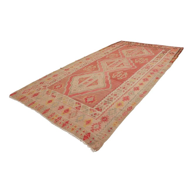 Traditional Mid 20th Century Pastel Large Vintage Turkish Kilim Rug For Sale - Image 3 of 7