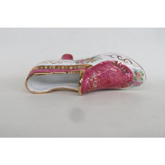 Limoges China Porcelain Shoe Figurine Pink Hand Painted Flowers Gold Trim 4980b For Sale - Image 9 of 17
