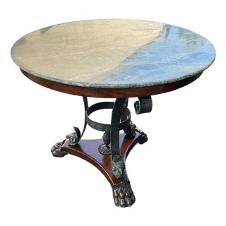 Marble Top Pedestal Table With Rams Head & Paw Feet. For Sale