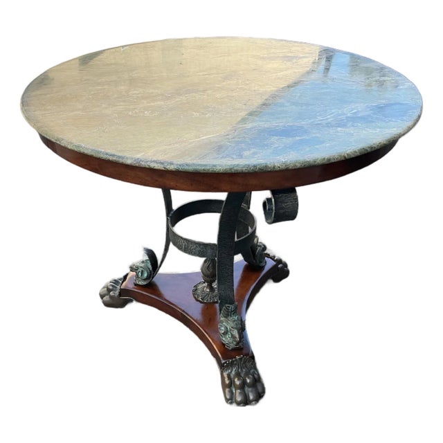 Marble Top Pedestal Table With Rams Head & Paw Feet. For Sale