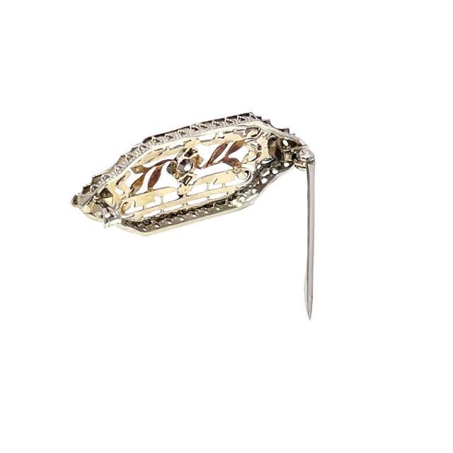 14k Two Tone Gold 0.20carets Diamond Filigree Brooch For Sale - Image 4 of 9