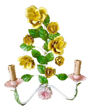 Floral Wall Light in Hand-Painted Tole Metal, Italy, 1960s
