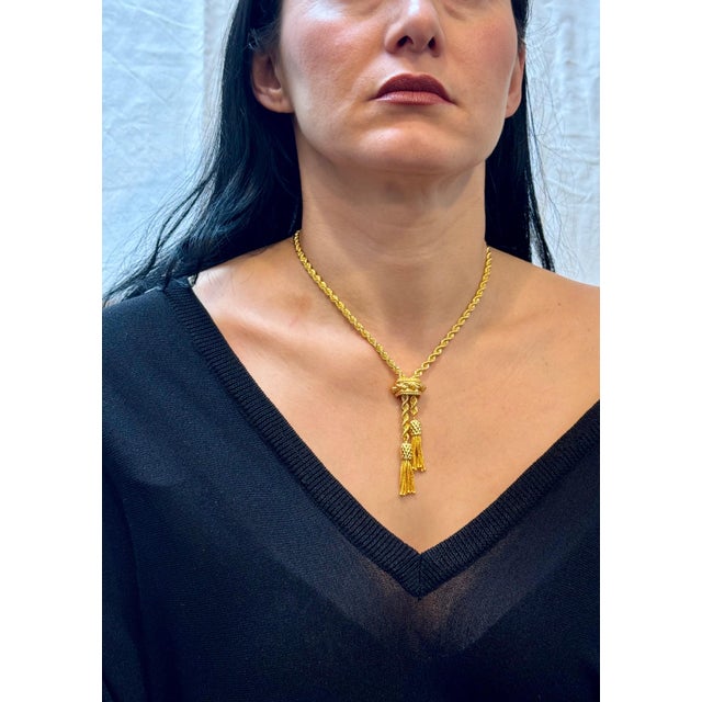 14k Solid Yellow Gold Adjustable Rope Lariat Slider Stopper Chain Y Necklace 53G For Sale - Image 12 of 18