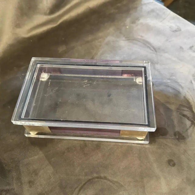 Pink 1980s Modernist White and Pink Lucite and Silver Italian Rectangular Vanity Box For Sale - Image 8 of 10