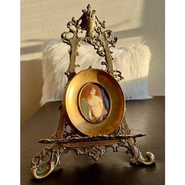Early 20th Century Antique/ Vintage Miniature Italian Signed Hand Painted Portrait, Lady in Nightgown With Gilded Wooden Frame For Sale - Image 5 of 15