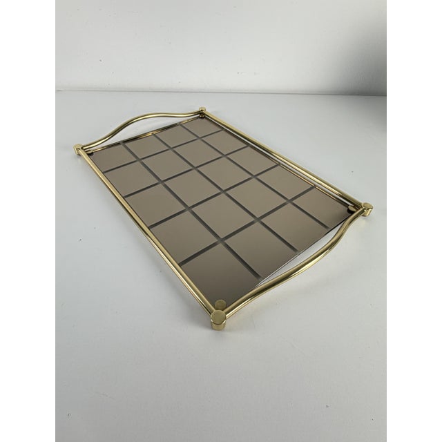 Large Italian Tray in Brass and Smoked Mirrored Glass, 1980s For Sale - Image 9 of 13