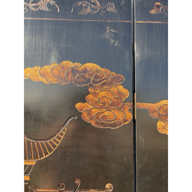 Mid-Century Chinese Export Handpainted Coromandel Folding Screen For Sale - Image 11 of 12