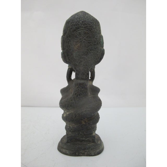 19th Century Antique Khmer Bayon Style Bronze Buddha With Naga Buddhist Figurine Statue For Sale - Image 5 of 8