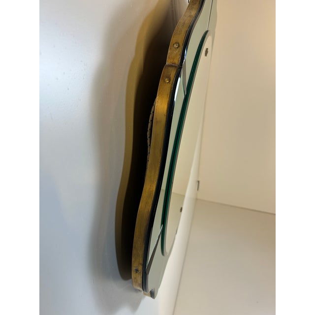 Green Mirror with Brass Edge from Cristal Art, 1950s For Sale - Image 6 of 8