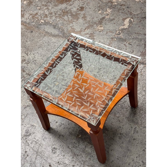 Custom Wood + Glass Side Table For Sale - Image 11 of 12