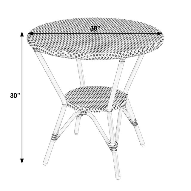 Traditional Tobias 30 in. W Outdoor Round Rattan and Metal Bistro Table, Gray/White Dot / Natural Rattan Frame For Sale - Image 3 of 9