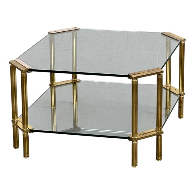 Coffee Table in Brass and Glass, 1970s For Sale
