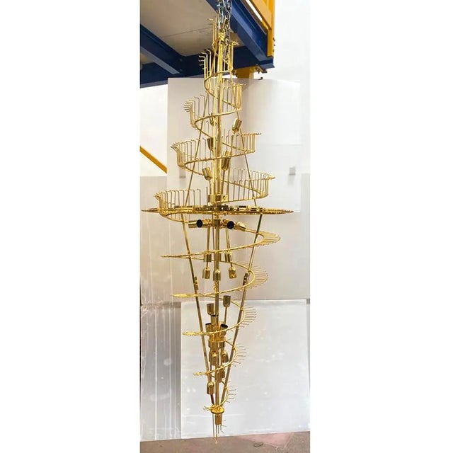 Glass Huge Murano Glass Chandelier – “Quadriedro” Fumè, Gold Twister, Contemporary Luxury For Sale - Image 7 of 9