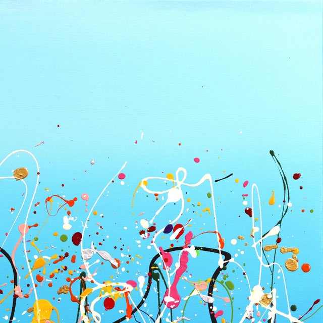 2020s Celebration 6 - Abstract Expressionist Vibrant Blue Tone Textural Drip Painting by Marc Raphael For Sale - Image 5 of 9