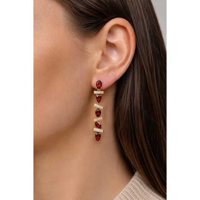 Not Yet Made - Made To Order Modern Geometric Garnet Drop Earrings, Silver, Gold, Pair For Sale - Image 5 of 10
