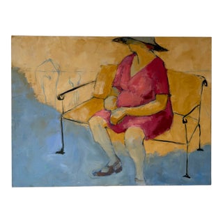 1980s Vintage Figurative Impressionist Seated Woman Oil on Canvas Painting For Sale