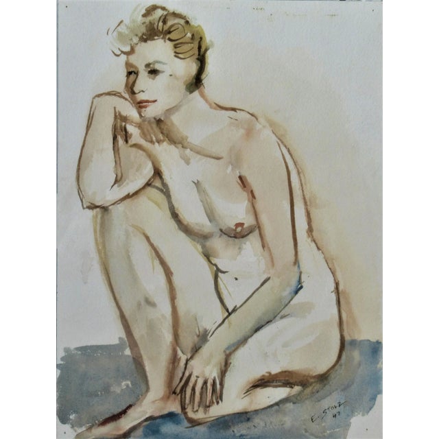 This artwork "Nude" 1947 is a watercolor on paper by noted California (German/American) artist Ernst Stolz, 1901-1989. It...