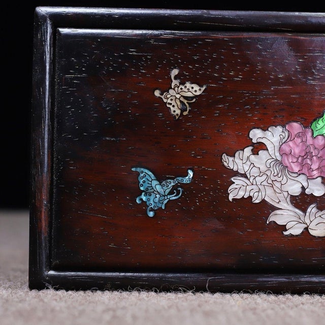 Huali Rosewood Sliding Box Inlaid With Mother-of-Pearl For Sale - Image 4 of 10