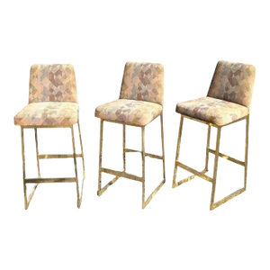 Set of Three Mid Century Modern Gold Tone Upholstered Barstools