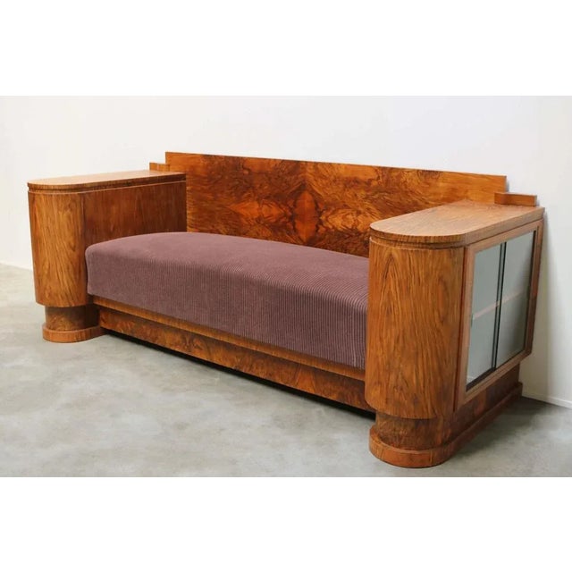 Dutch Art Deco Walnut Burl Sofa from H. Pander & Zn., 1930s For Sale - Image 4 of 12