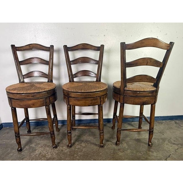 Brown Set of Three French Ladder Back Bar Stools For Sale - Image 8 of 16