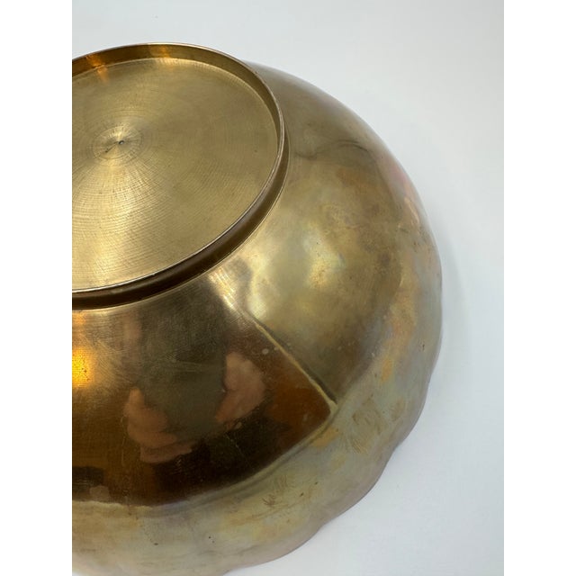 Brass Vintage Hollywood Regency Scalloped Solid Brass Bowl, Italian Style, 9 3/4” For Sale - Image 8 of 10