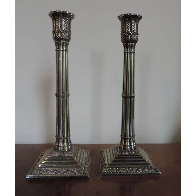Traditional Early 19th Century Georgian Old Sheffield Silver on Copper Tall Candlesticks - A Pair For Sale - Image 3 of 11