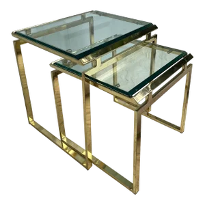 1970s Mid-Century Italian Brass and Glass Nesting Tables - Set of 2