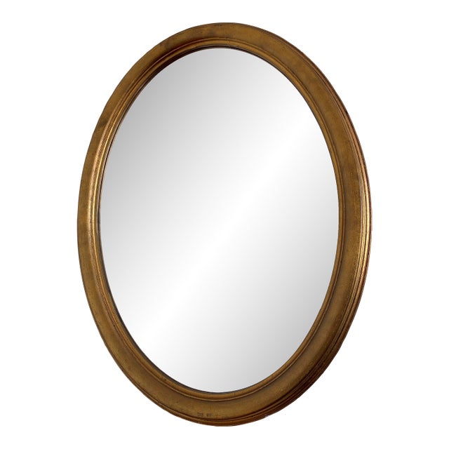 Vintage Oval Giltwood Beveled Mirror – Hollywood Regency, Belgium, 1970s For Sale