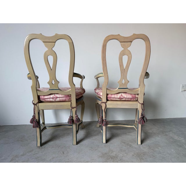 1970s Palm Beach Queen Anne–Style Carved Wood & Cane Dining Chairs — Set of 5 For Sale - Image 9 of 12