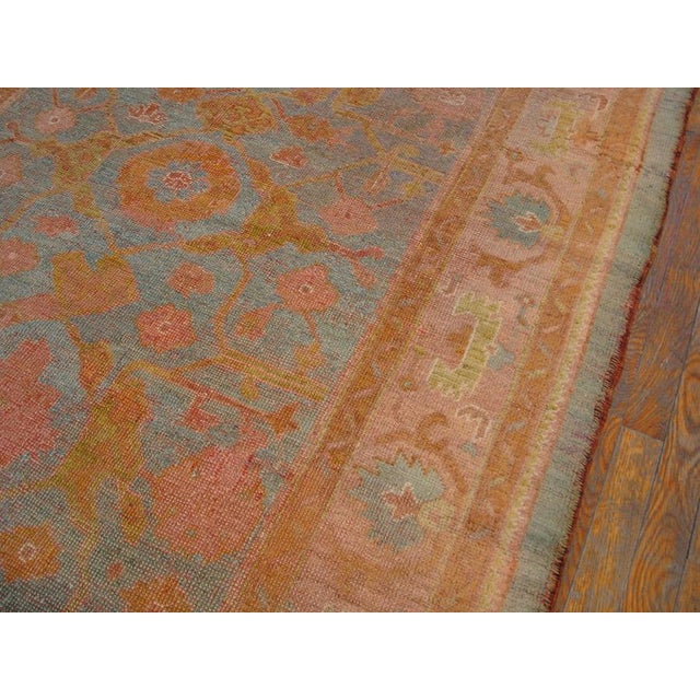 Textile 1880s Sky Blue Geometric Antique Turkish Oushak Carpet 4'10 X 8'8" Knotted Wool Rug For Sale - Image 7 of 10