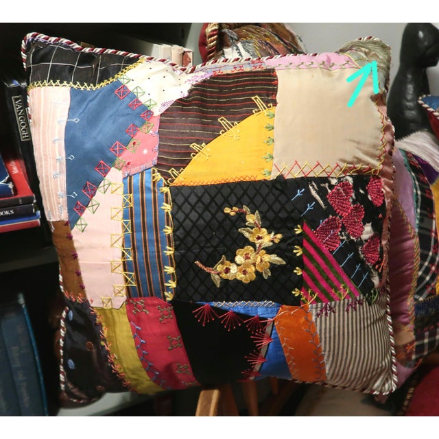 Mid 19th Century 1870s Crazy Quilt Pillow 18 Inches 1 of 4 For Sale - Image 5 of 12