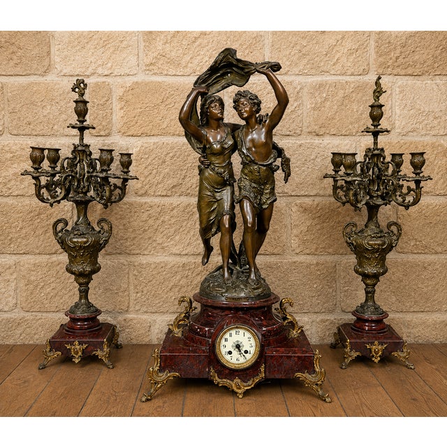 Metal Mantelpiece Set with Clock and Candleholders, Set of 3 For Sale - Image 7 of 7