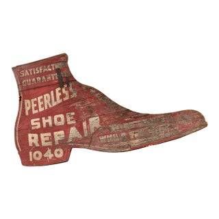 Antique "Peerless Shoe Repair" Double-Sided Painted Wooden Sign For Sale