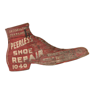 Antique "Peerless Shoe Repair" Double-Sided Painted Wooden Sign