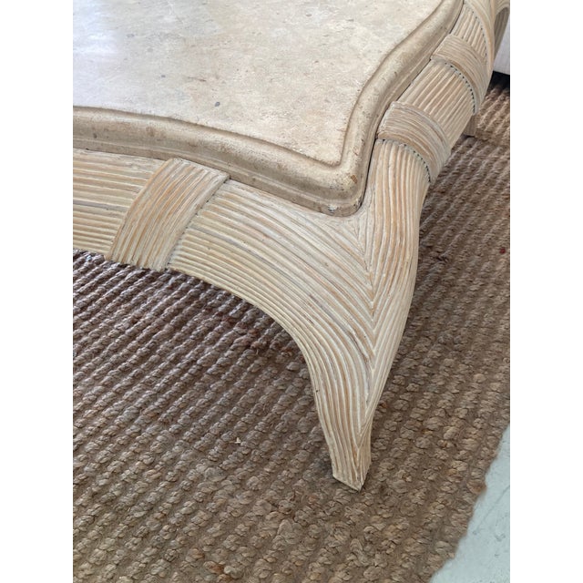 Gabriella Crespi Pencil Reed Rattan Coffee Table With Inset Tessellated Stone Top For Sale In Los Angeles - Image 6 of 10