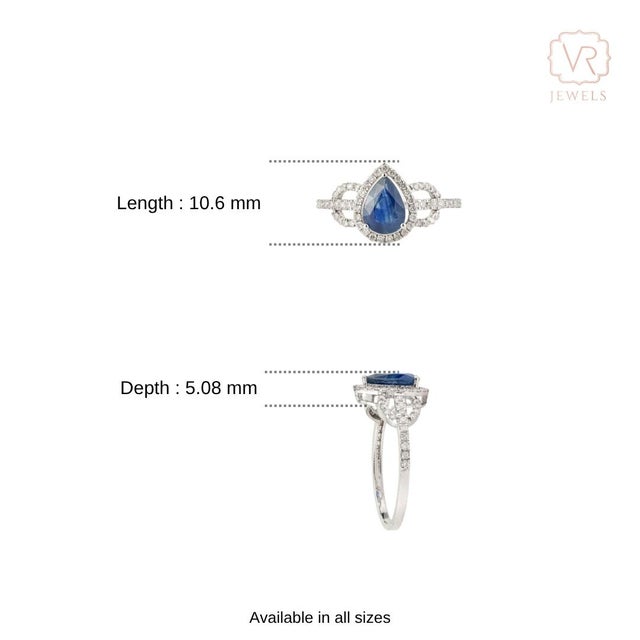 14k White Gold 1.22 Carat Blue Sapphire & Diamond Statement Halo Ring Size 4 For Sale - Image 11 of 16