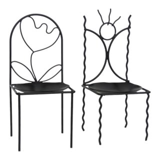 Metal Candle Holders Pair of 2 Decorative Chair Wire Design Black Finish 5037b For Sale