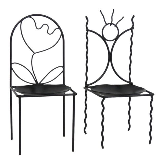 Metal Candle Holders Pair of 2 Decorative Chair Wire Design Black Finish 5037b For Sale