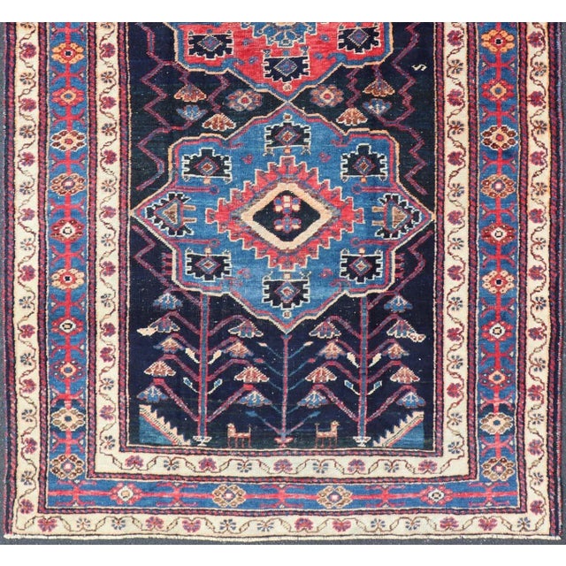 Antique Persian Kurdish Tribal Rug in Sub-Geometric Medallion Design 4'5 X 7'8 For Sale - Image 4 of 10
