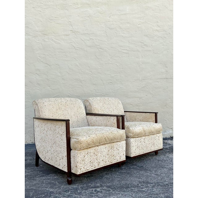 Beige Vintage Custom Geoffrey Bradfield Deco Devore Lounge Chairs - a Pair For Sale - Image 8 of 12