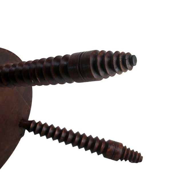 Wood Three Legs Stool Round Oak in the style of Dudouyt, France, 1950 For Sale - Image 7 of 11