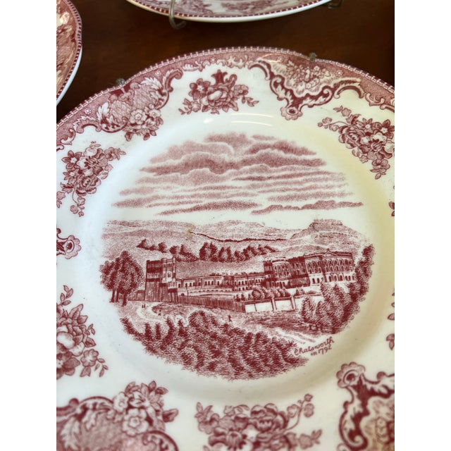 Chattsworth 1792 Pink and White Plates With Hanging Brass Hardware- Set of 4 For Sale - Image 4 of 7