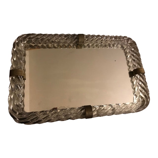 1940s Hollywood Regency Murano Glass Mirrored Vanity Tray For Sale