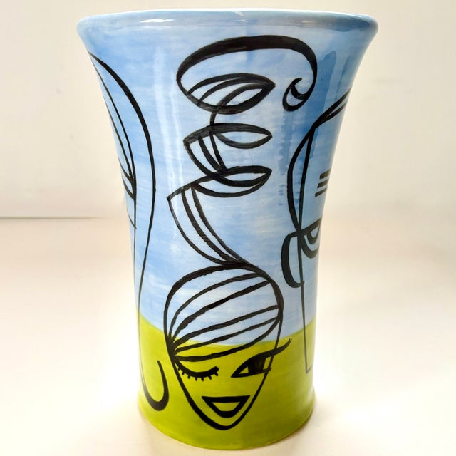 2000 - 2009 Handpainted Ceramic Pottery Vase by Robin Zingone For Sale - Image 5 of 7