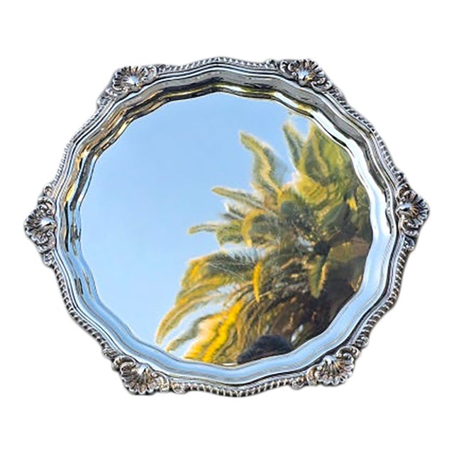 Vintage Silver Plated Tray With Scroll and Shell Detail For Sale