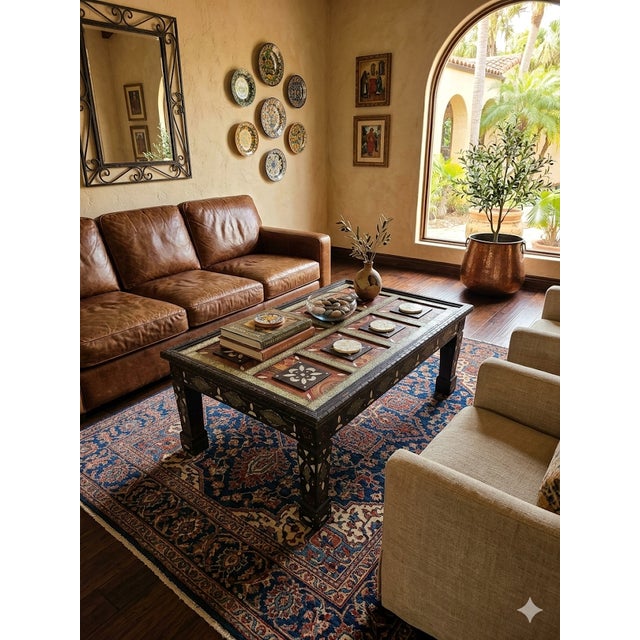 Moroccan Cedar Wood and Metal Inlaid Coffee Table For Sale - Image 4 of 9