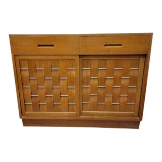 Mid Century Modern Edward Wormley Woven Sliding Door Walnut Credenza For Sale